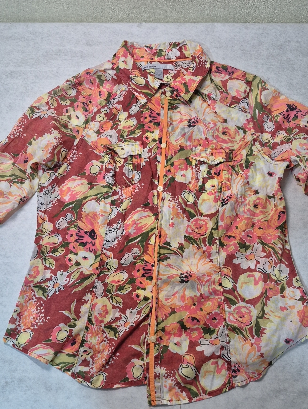 Old Navy Coral Floral Button-Down Shirt